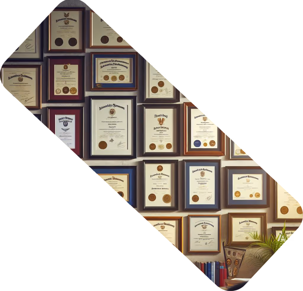 Framed professional certificates