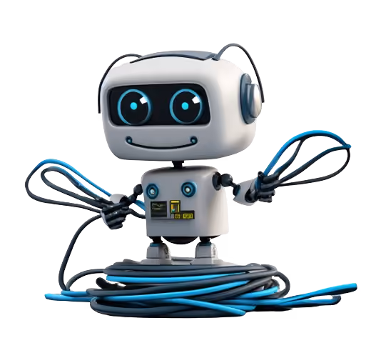 JUD-E, a friendly robot, joining cables together