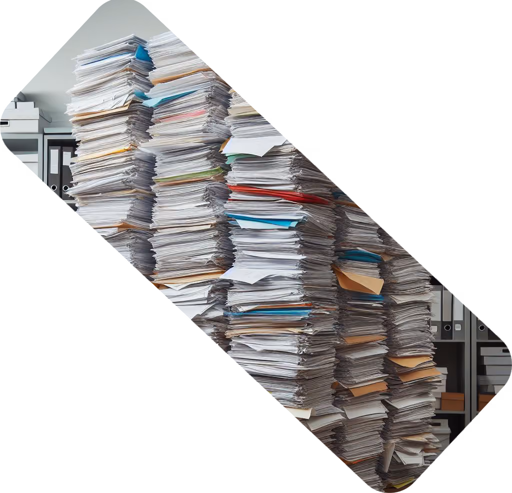 A stack of handwritten notes and paperwork